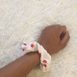 White Scrunchie with Red Hearts